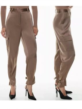 Aritzia Babaton Refined Satin Taupe Cargo Pants